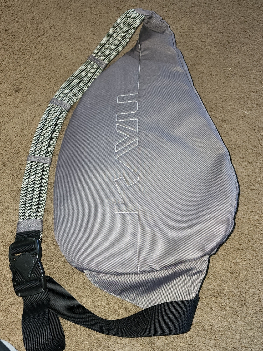 Kavu Light Gray Sling Belt Bag with Patterned Strap - Picture 2 of 2